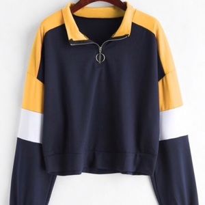 Cropped quarter zip block color (yellow and blue)